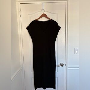 Massimo Dutti Elegant Wool Black V-Neck Maxi Dress